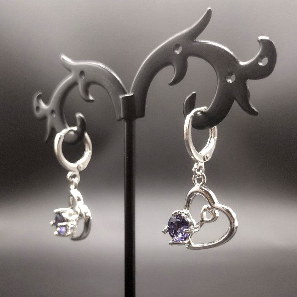 925 Sterling Silver Heart Earrings Lab Purple Amethyst Anniversary Birthday Gift